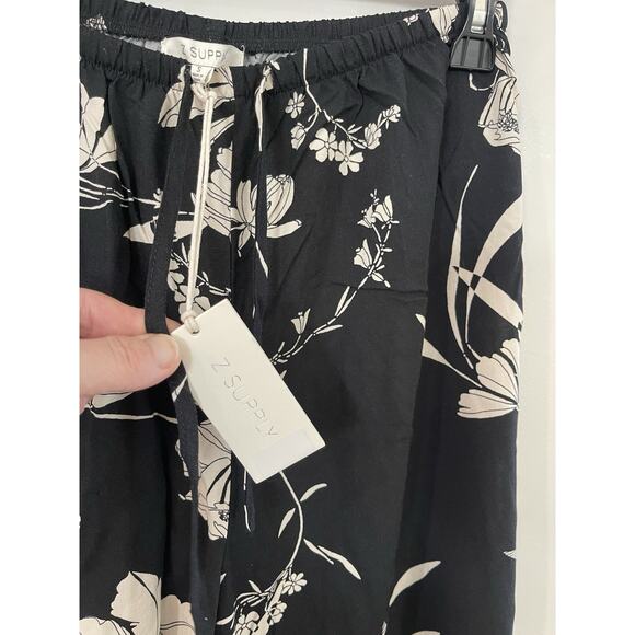 NEW Z Supply Lightweight Women’s Black Floral Wide Leg Palazzo Pants Size Small - Picture 4 of 7